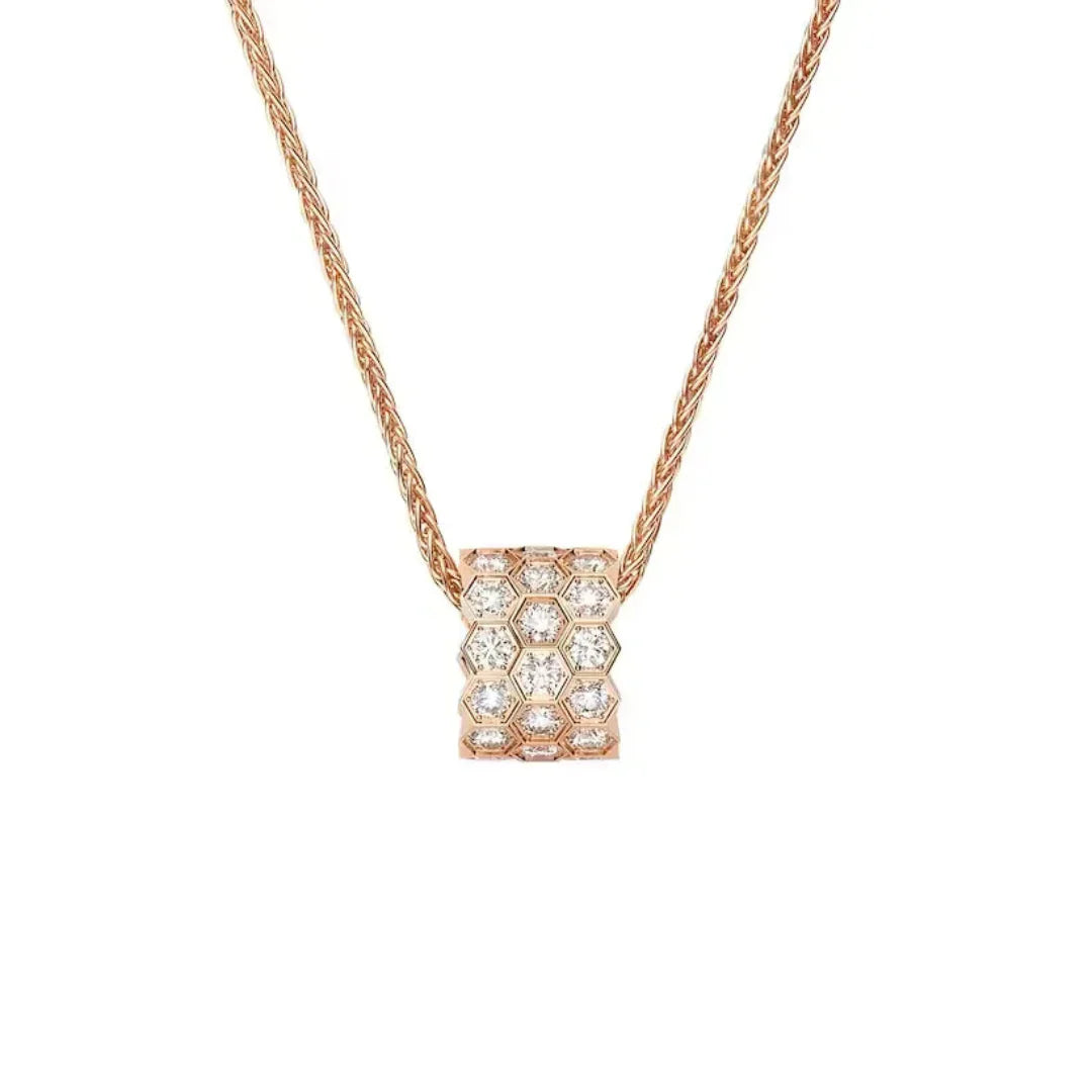 Honeycomb Pendant Necklace Rose Gold Full Diamonds