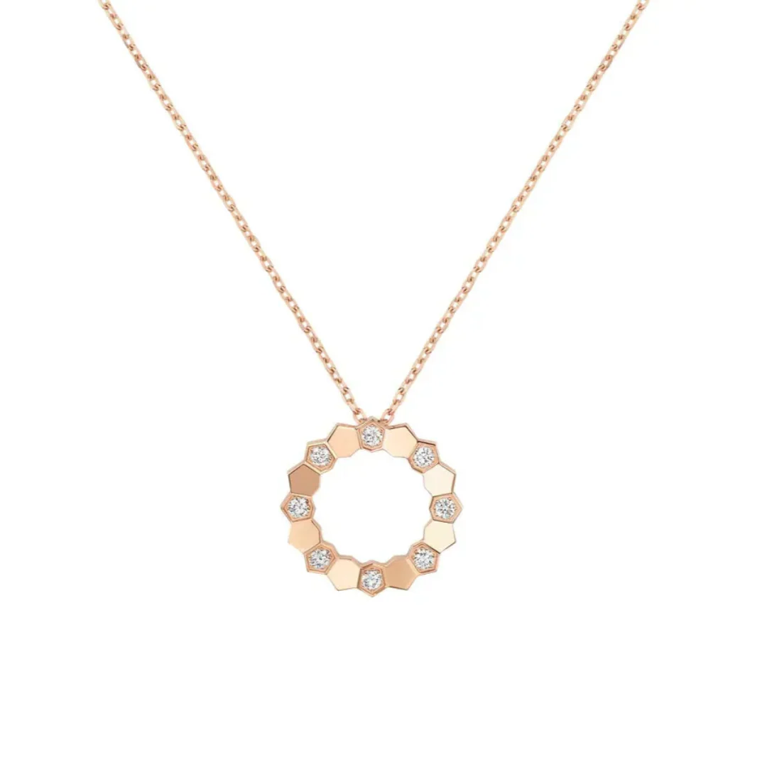 Rose Gold Hexagon Circle Pendant Necklace