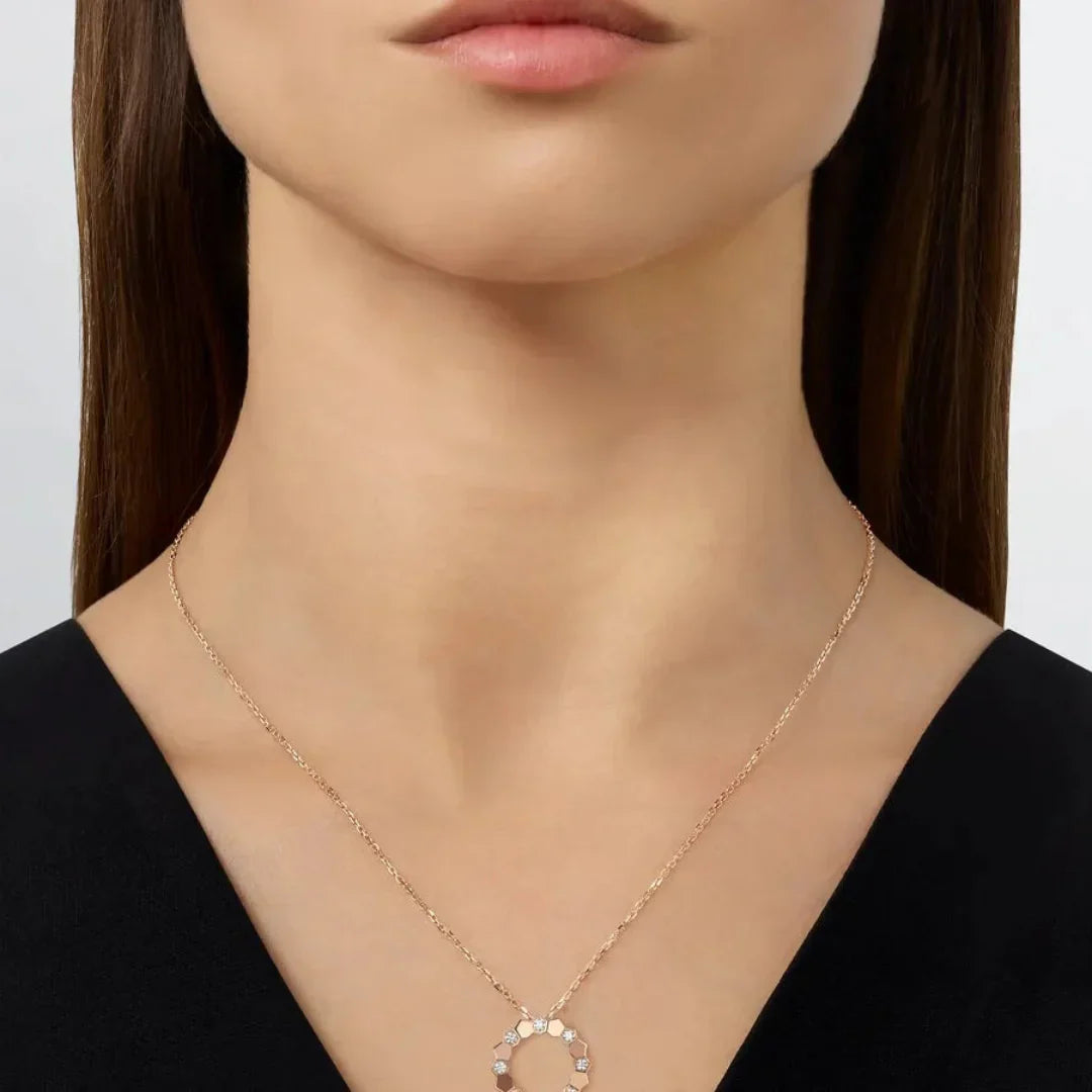 Rose Gold Hexagon Circle Pendant Necklace