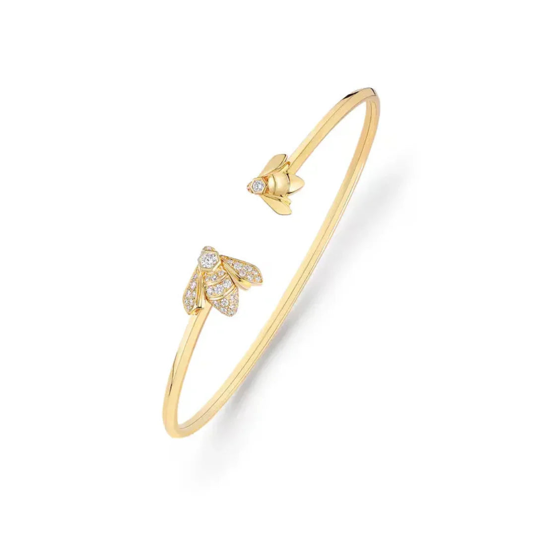 Bee Open Cuff Bracelet Yello Gold with Diamonds