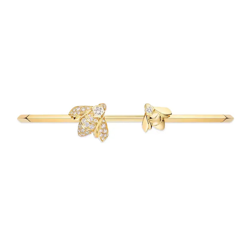 Bee Open Cuff Bracelet Yello Gold with Diamonds