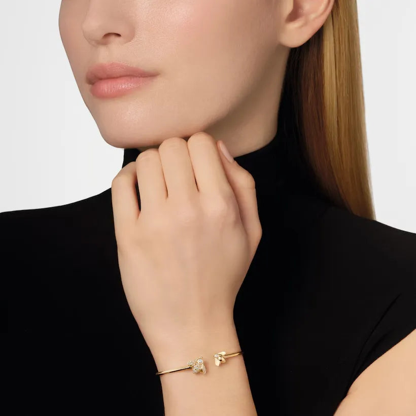 Bee Open Cuff Bracelet Yello Gold with Diamonds
