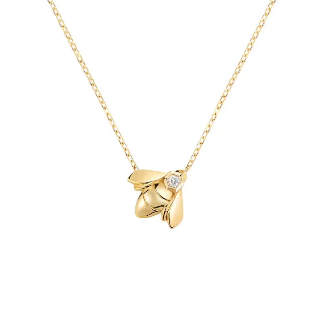 Bee Charm Pendant Necklace Yellow Gold with Diamonds