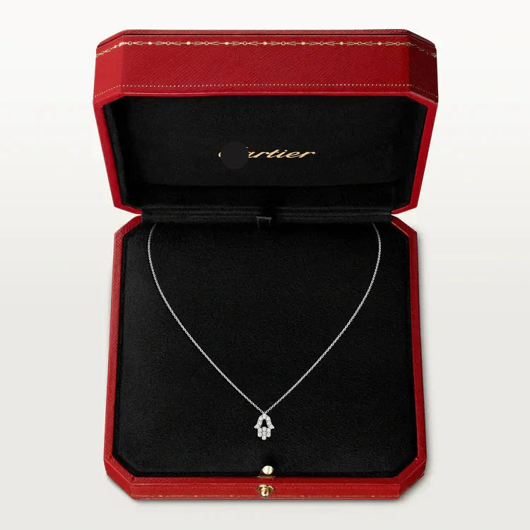 White Gold Hamsa Hand Pendant Necklace With Diamonds