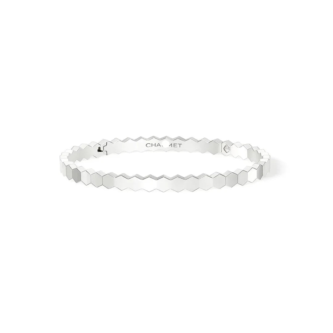 Hexagon Link Bangle Bracelet White Gold