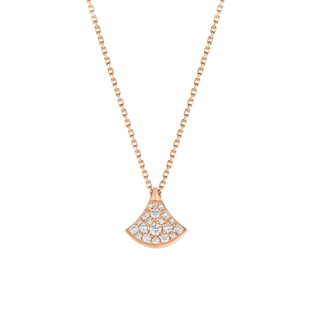 Rose Gold Fan Pendant Necklace With Pavé Diamonds