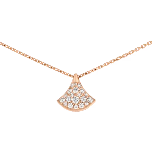 Rose Gold Fan Pendant Necklace With Pavé Diamonds