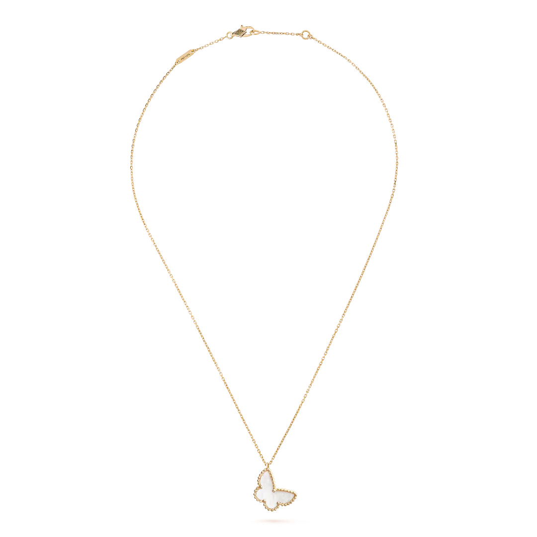 Mother of Pearl Butterfly Necklace Yellow Gold