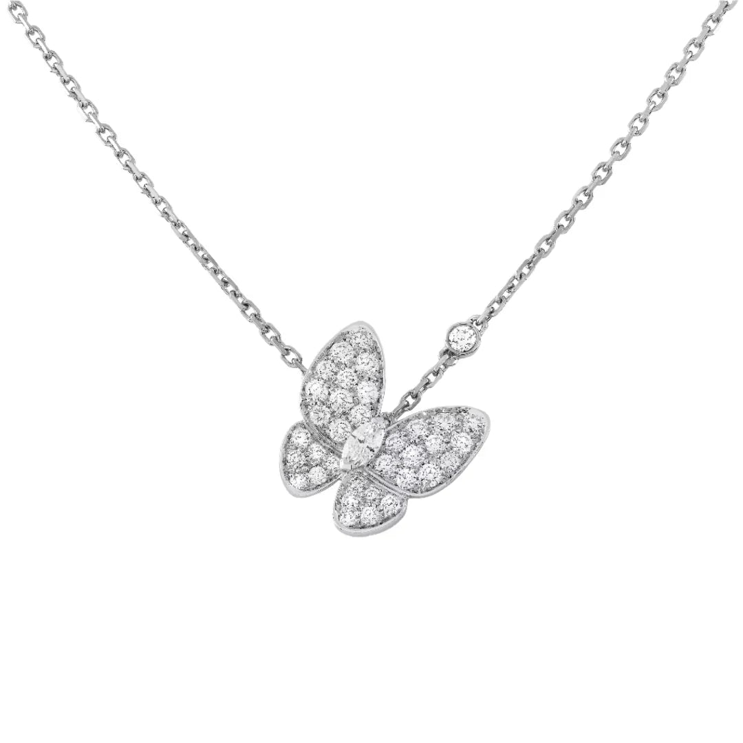 Butterfly Diamond Pendant Necklace White Gold
