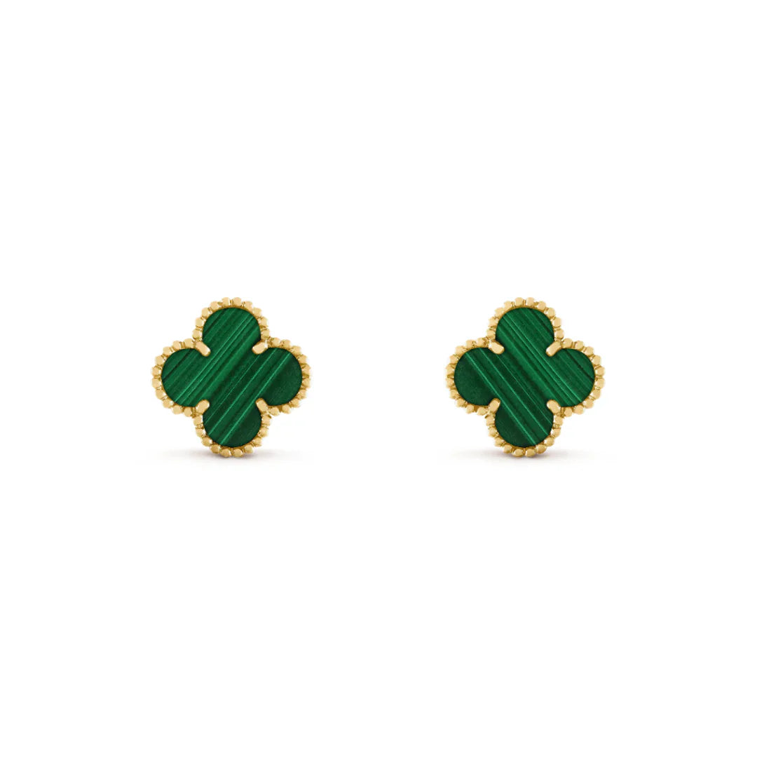 Vintage Alhambra in Yellow Gold and Malachite Earrings