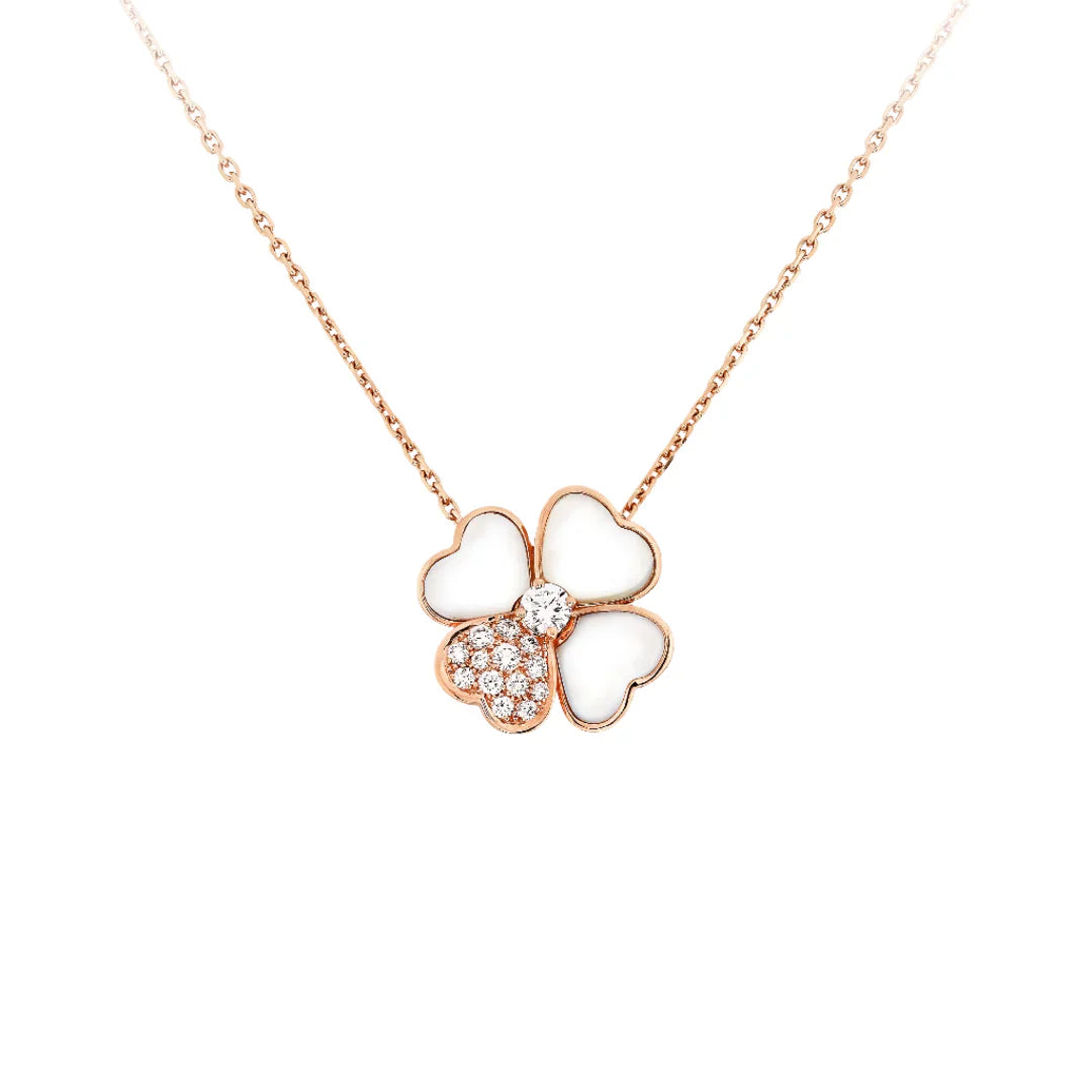 Clover Pendant Necklace Rose Gold with Diamonds