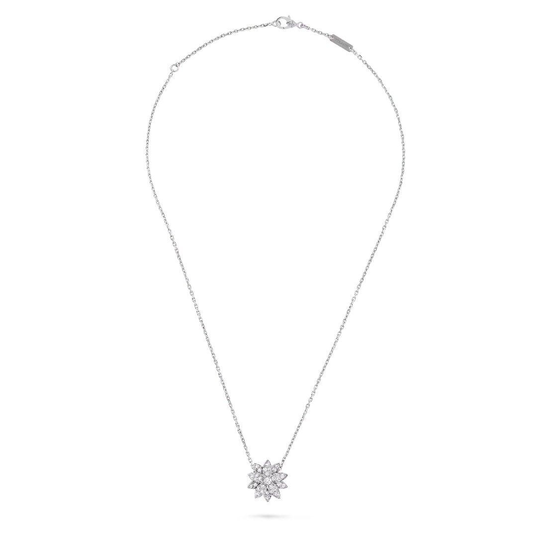 Blooming Flower Pendant Necklace White Gold