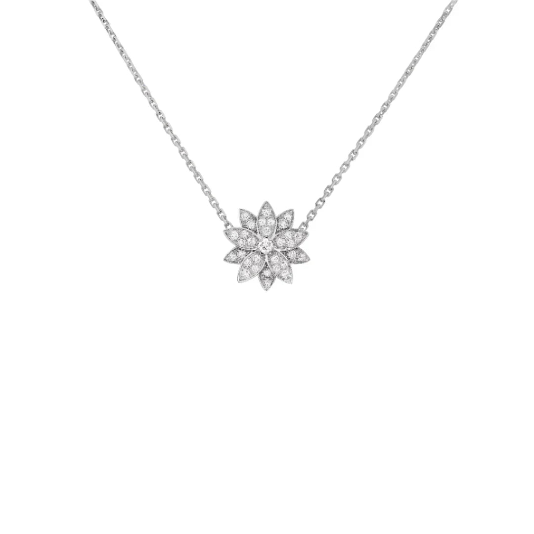Blooming Flower Pendant Necklace White Gold