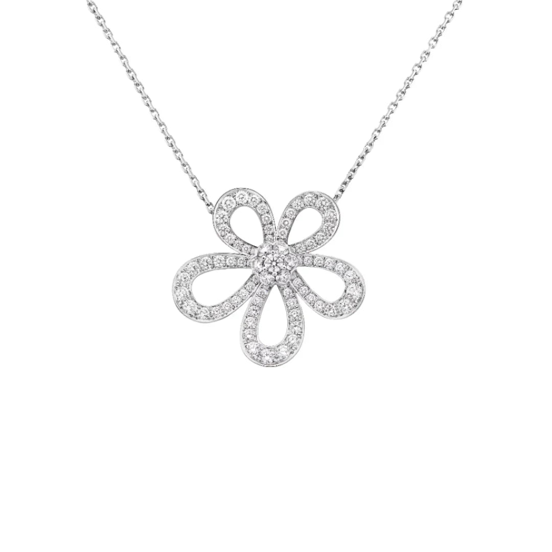 Bloom Flower Necklace White Gold Full Diamonds
