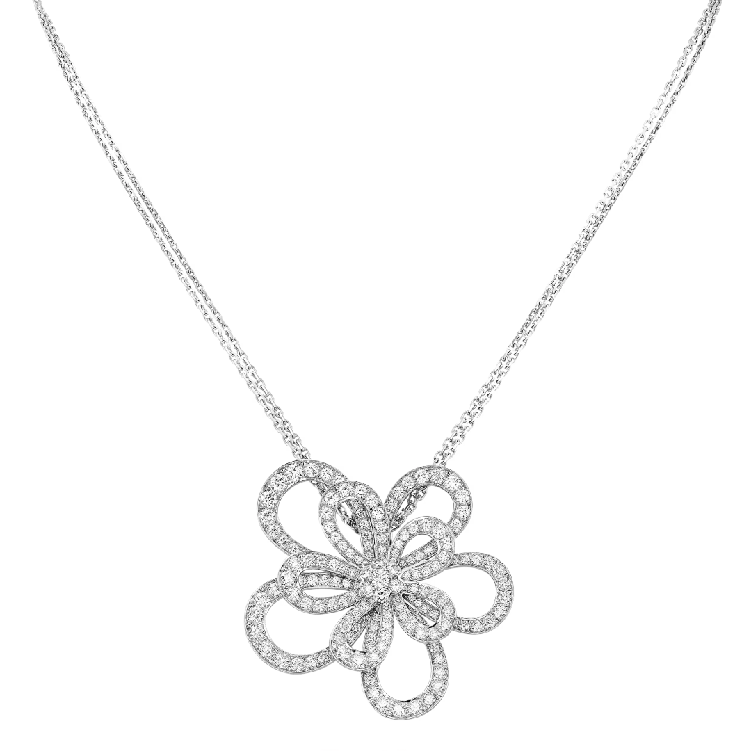 Bloom Flower Necklace White Gold Full Diamonds