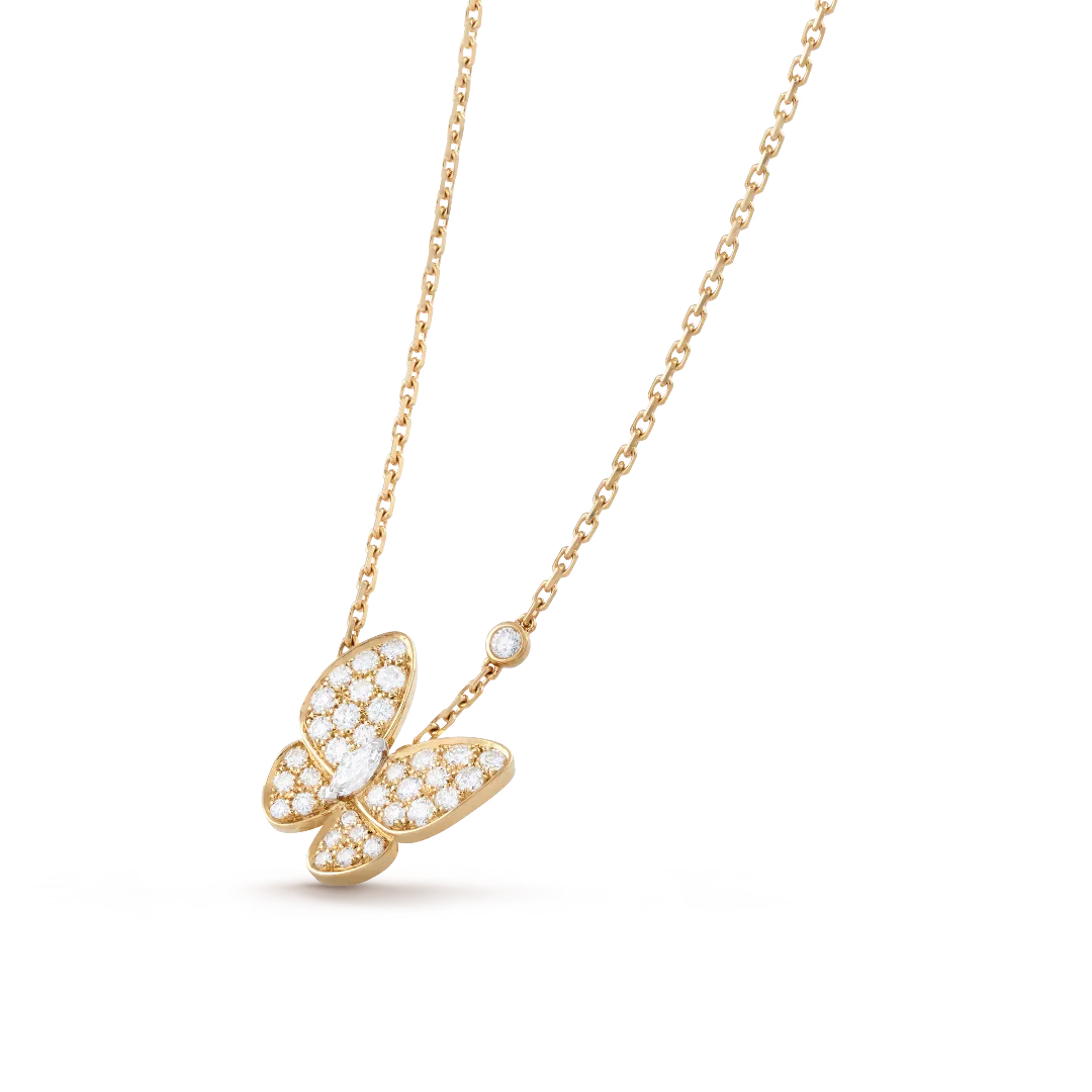 Butterfly Diamond Pendant Necklace Yellow Gold