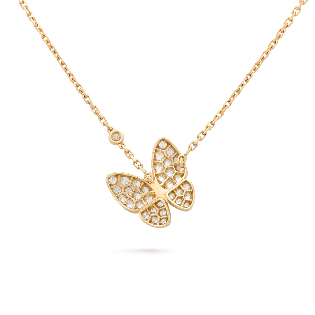 Butterfly Diamond Pendant Necklace Yellow Gold