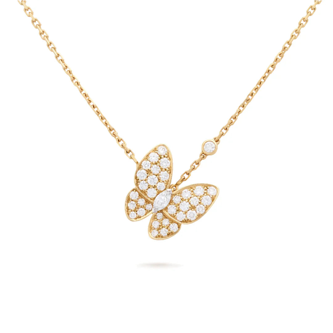 Butterfly Diamond Pendant Necklace Yellow Gold