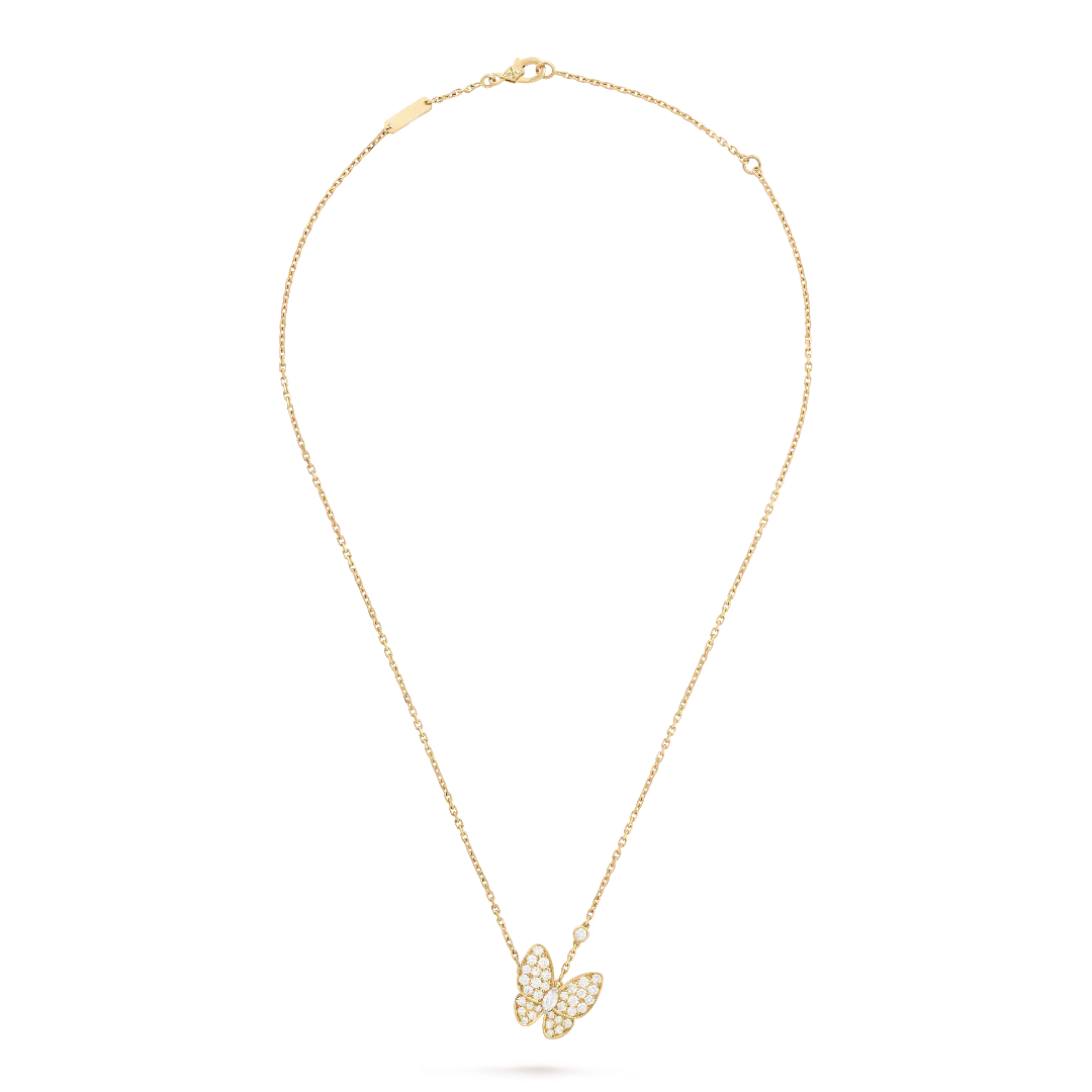 Butterfly Diamond Pendant Necklace Yellow Gold