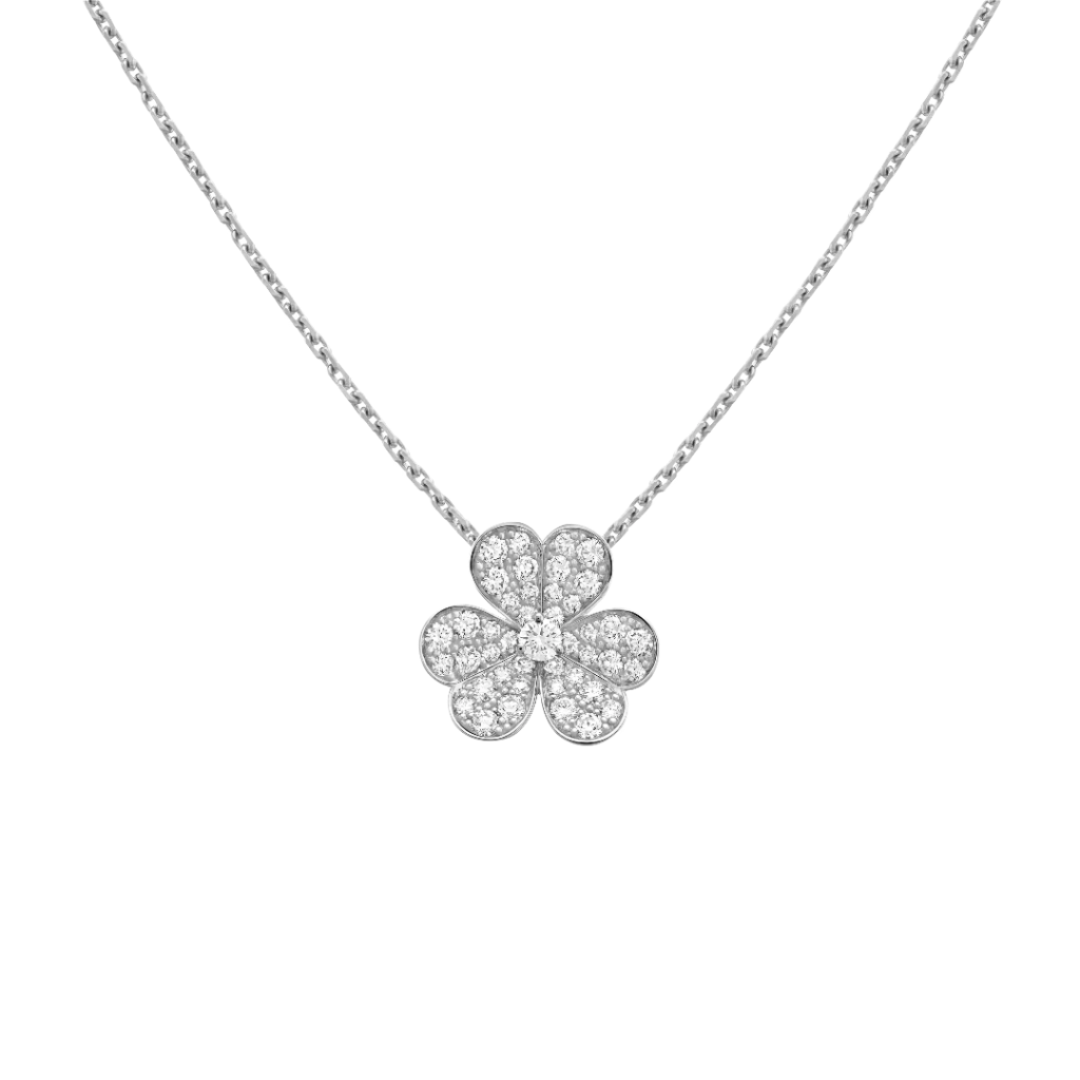 White Gold Floral Pendant Necklace With Diamonds