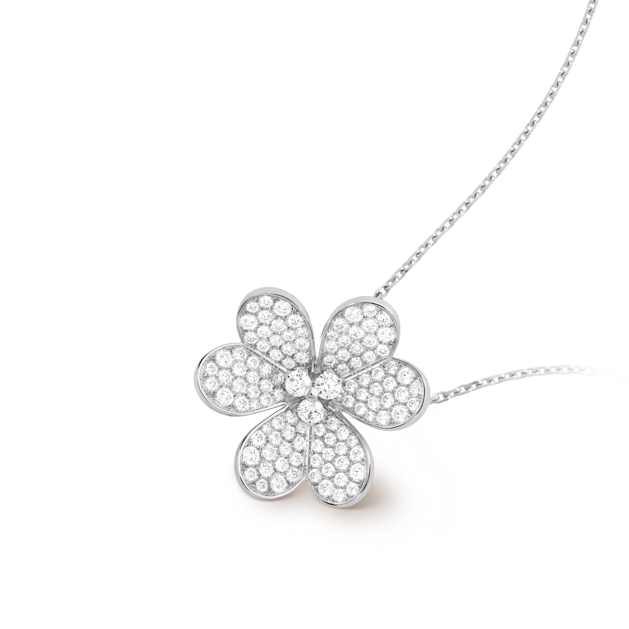 White Gold Floral Pendant Necklace With Diamonds