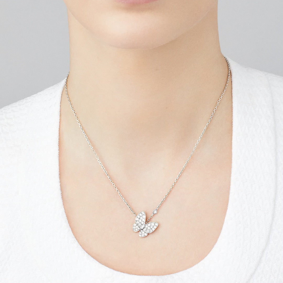 Butterfly Diamond Pendant Necklace White Gold
