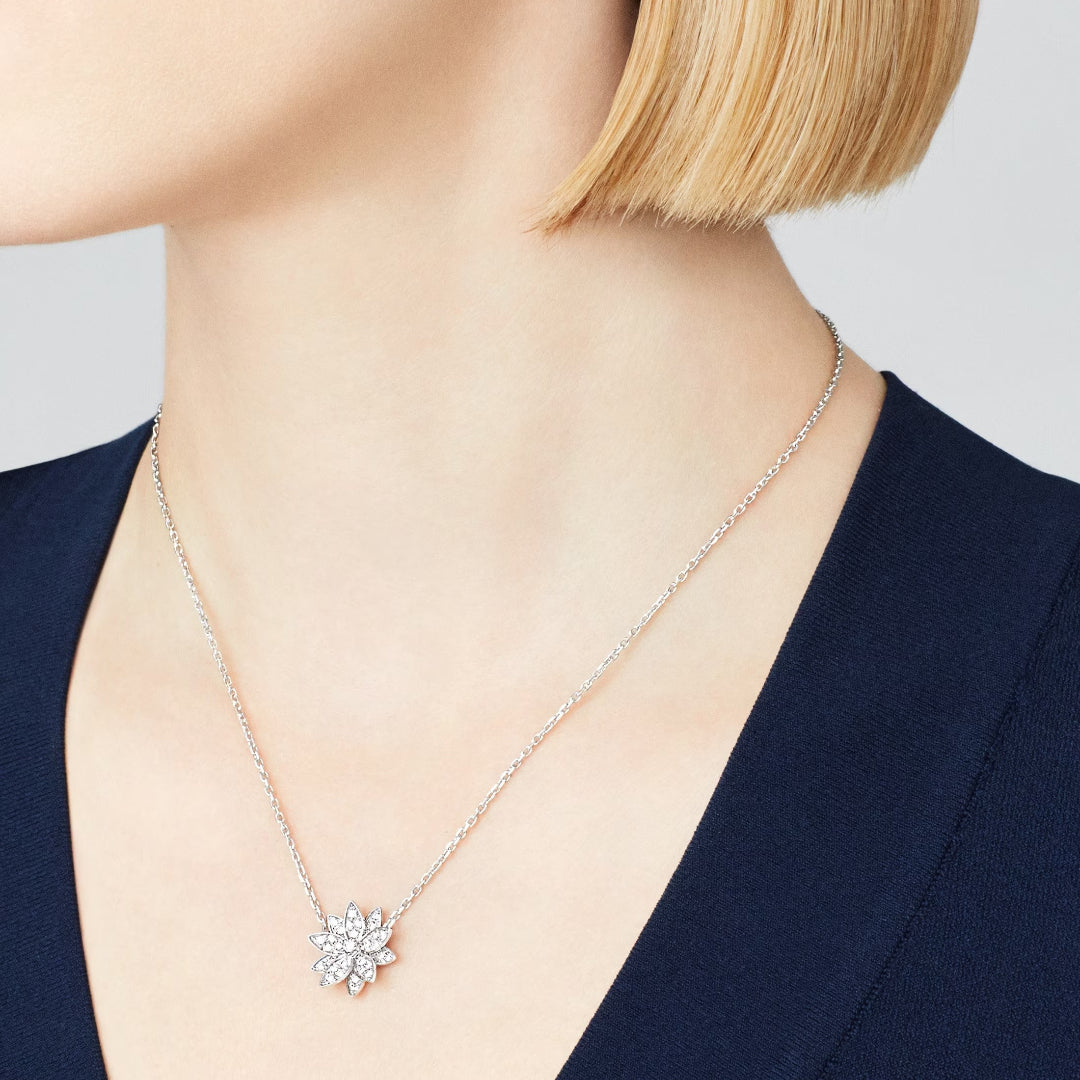 Blooming Flower Pendant Necklace White Gold