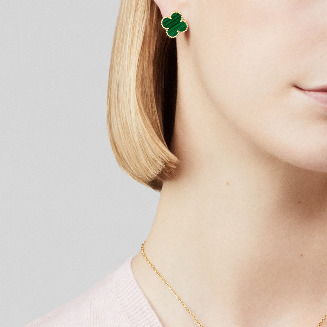 Vintage Alhambra in Yellow Gold and Malachite Earrings
