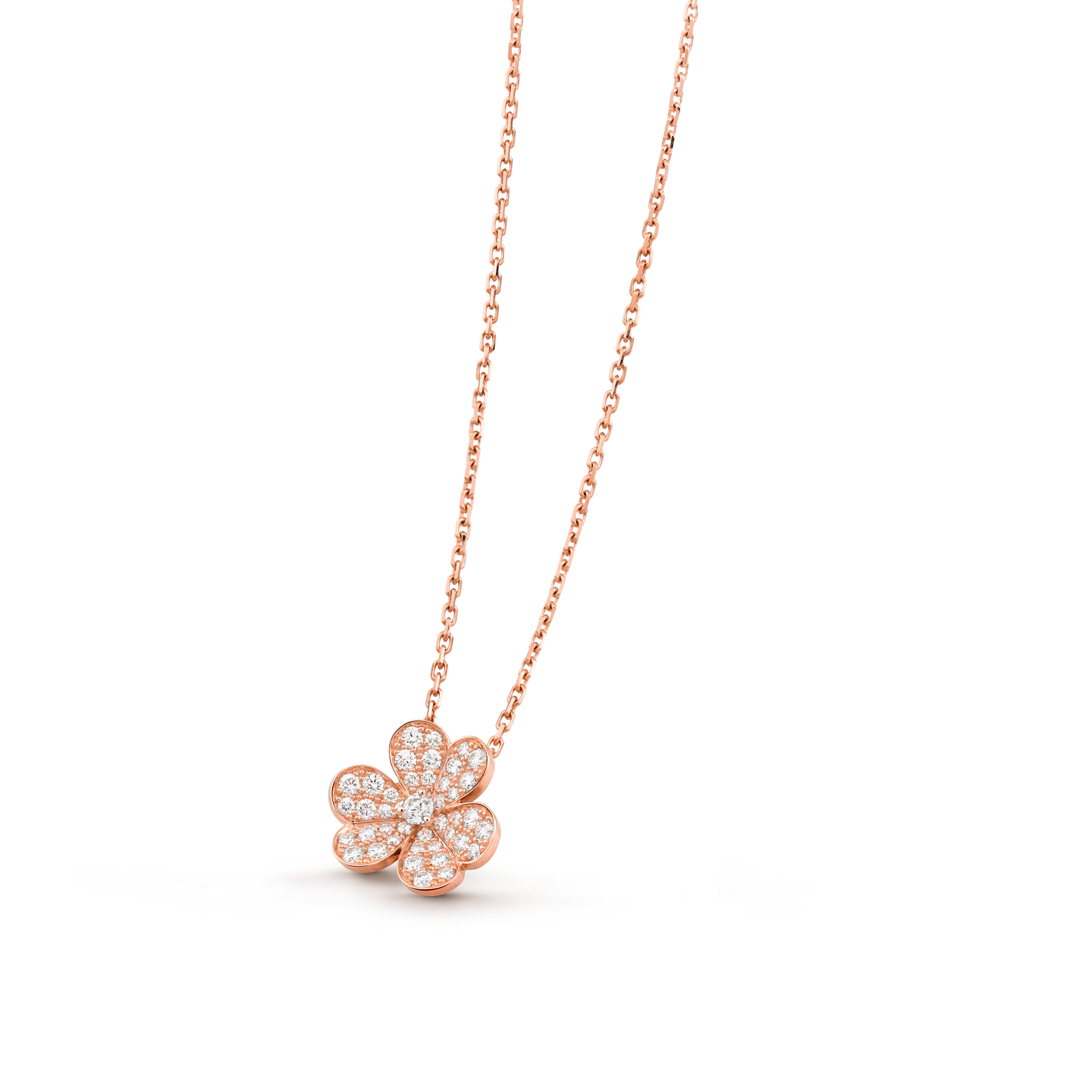 Rose Gold Floral Pendant Necklace With Diamonds