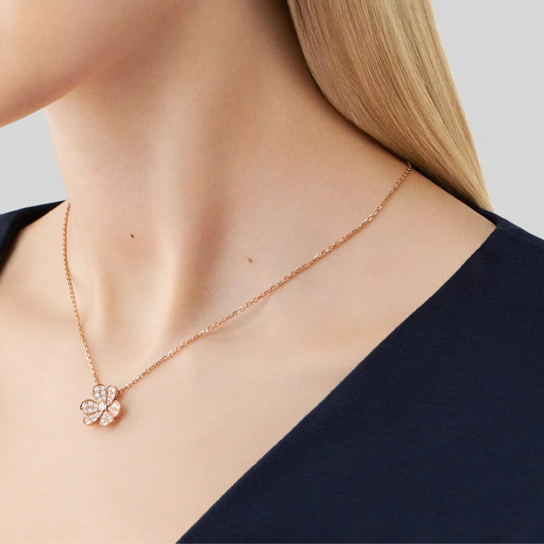Rose Gold Floral Pendant Necklace With Diamonds