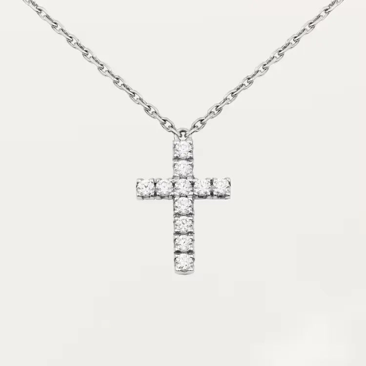 Silver Cross Pendant Necklace With Stones