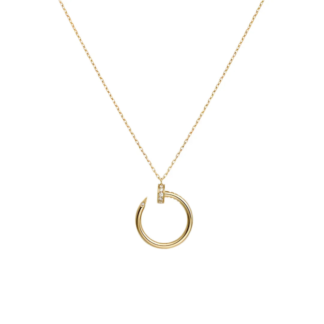 Gold Nail Circle Pendant Necklace with Diamonds