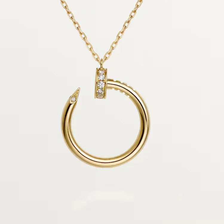 Gold Nail Circle Pendant Necklace with Diamonds