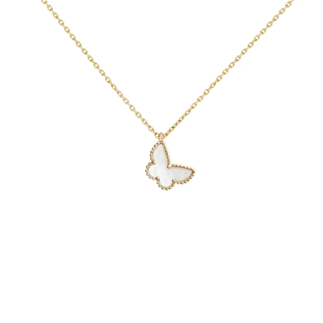 Mother of Pearl Butterfly Necklace Yellow Gold