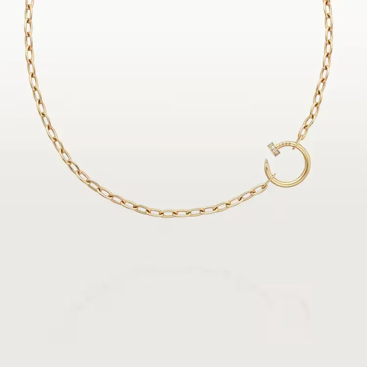 Gold Chain Necklace With Nail Circle Pendant