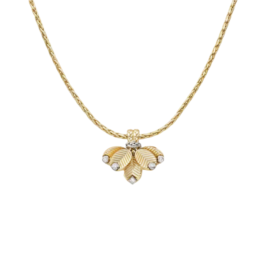Gold Leaf Pendant Necklace With Diamond Accents