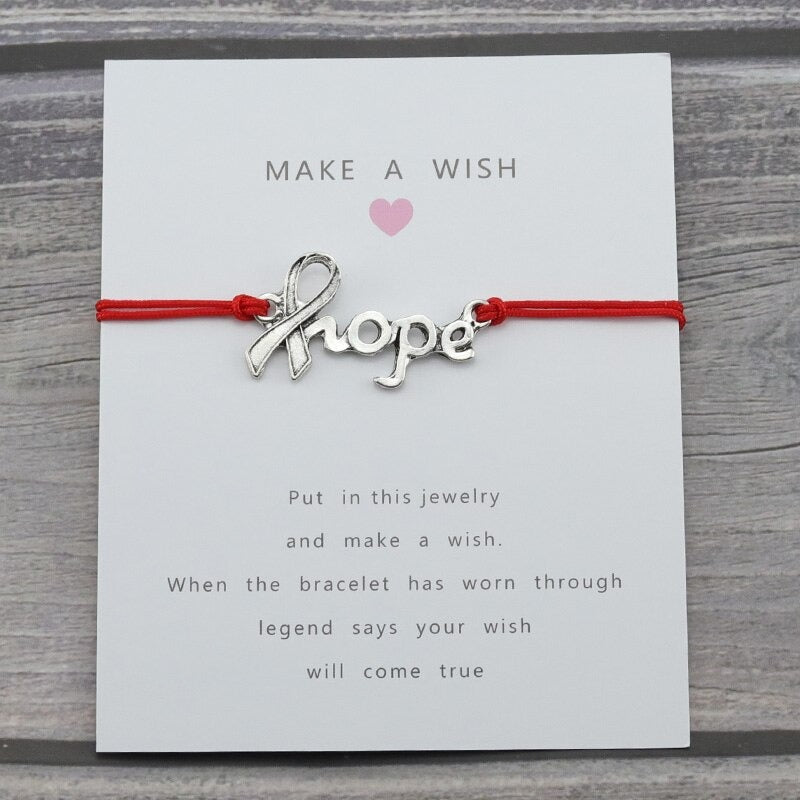 Hope charm Lucky Wish Card Rope Chain Bracelet