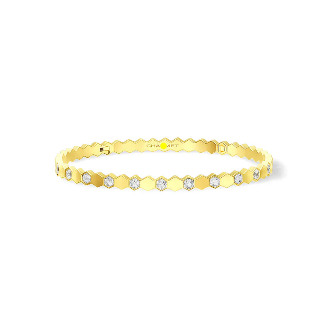 Hexagon Diamond Bangle Bracelet Yellow Gold with Diamonds