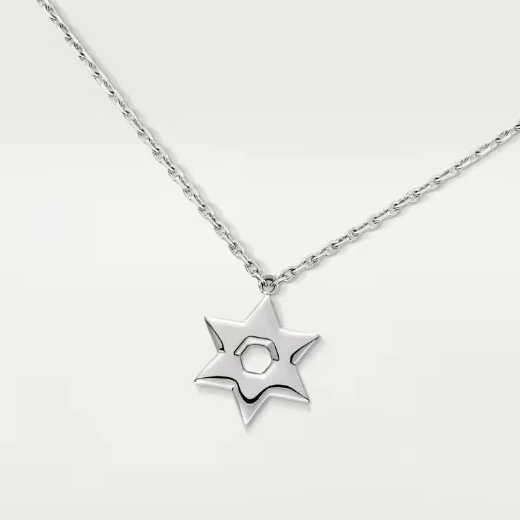 White Gold Star Of David Pendant Necklace With Diamonds