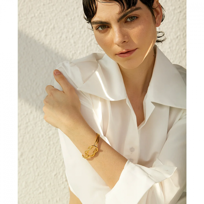 18K Gold Plated Stainless Steel Knot Cuff