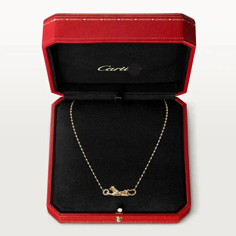 Gold Panther Pendant Necklace With Enamel Detail