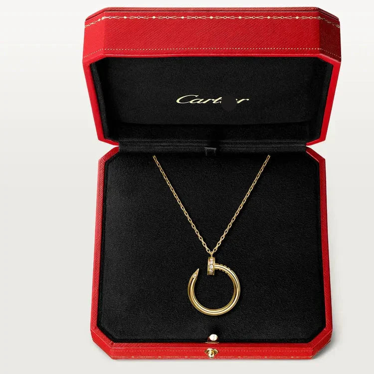 Gold Nail Circle Pendant Necklace with Diamonds