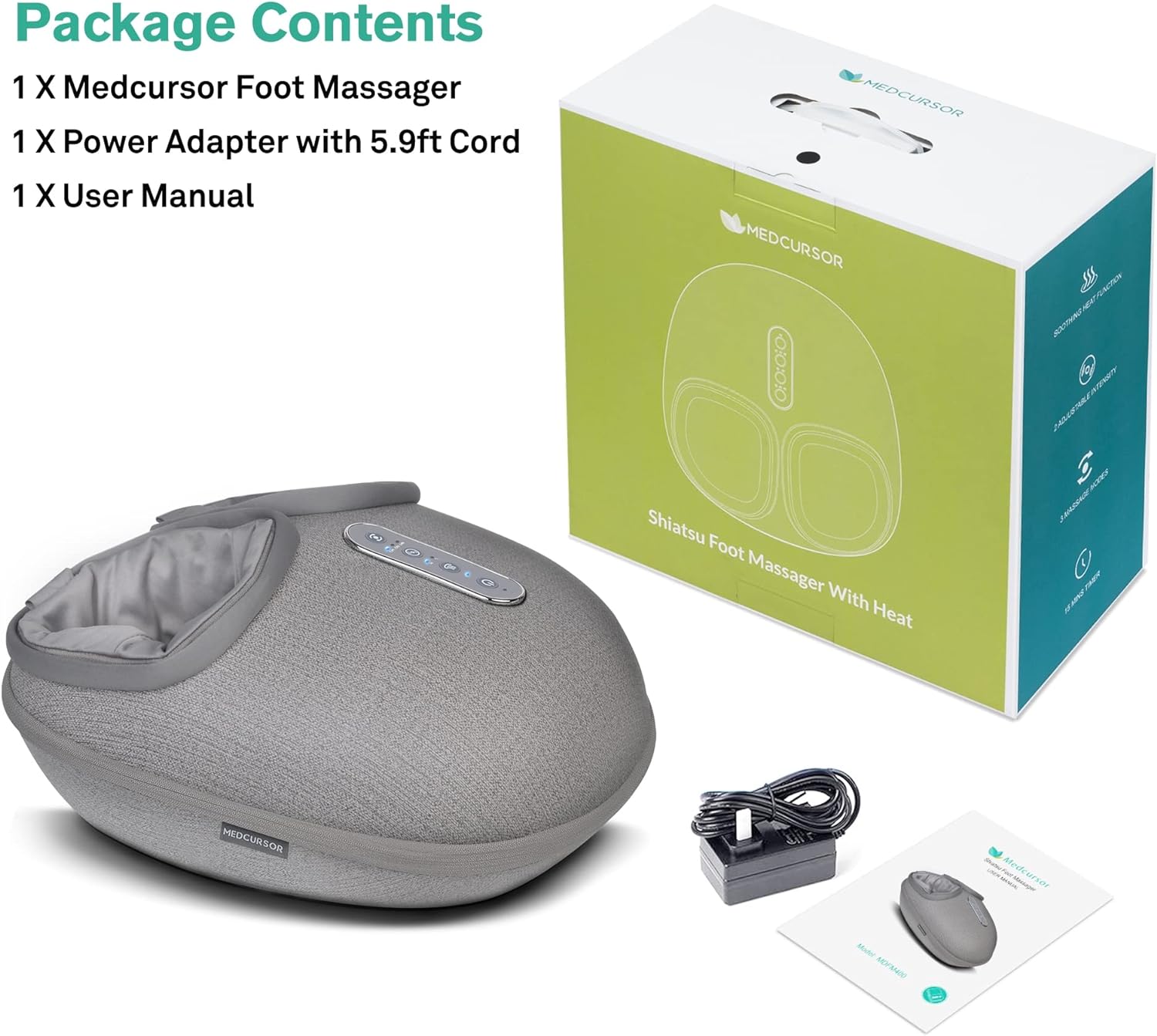 Foot Massager Machine with Heat, Deep Kneading Massager (Gray)