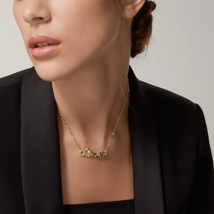 Gold Panther Pendant Necklace With Enamel Detail