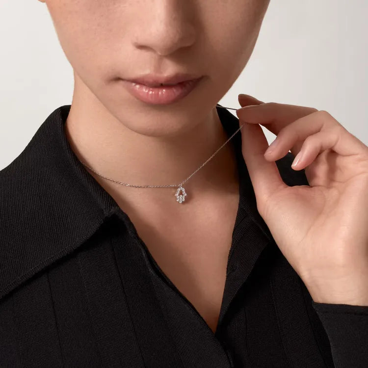 White Gold Hamsa Hand Pendant Necklace With Diamonds