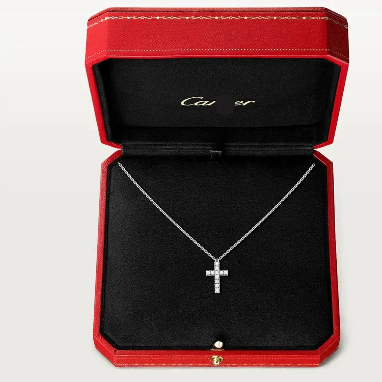 Silver Cross Pendant Necklace With Stones