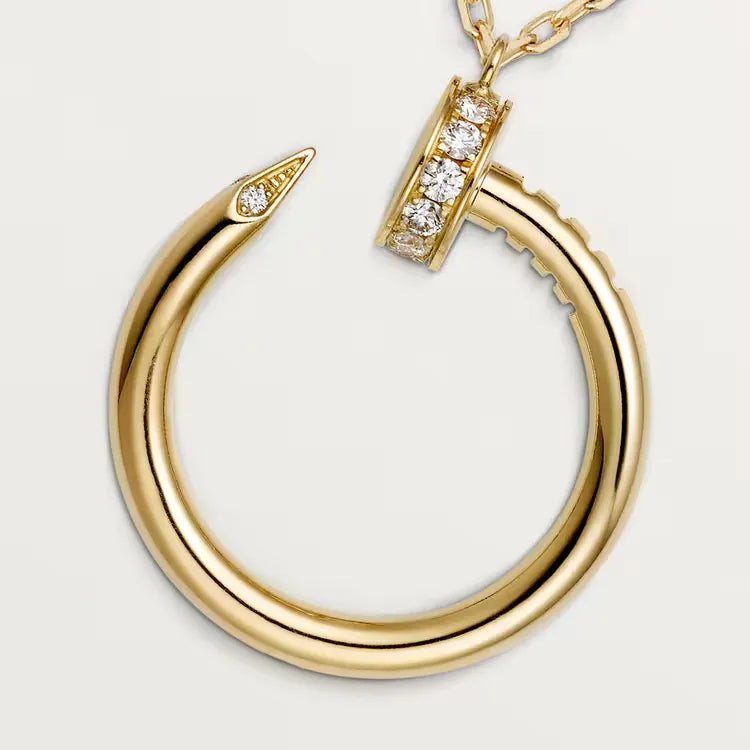 Gold Nail Circle Pendant Necklace with Diamonds