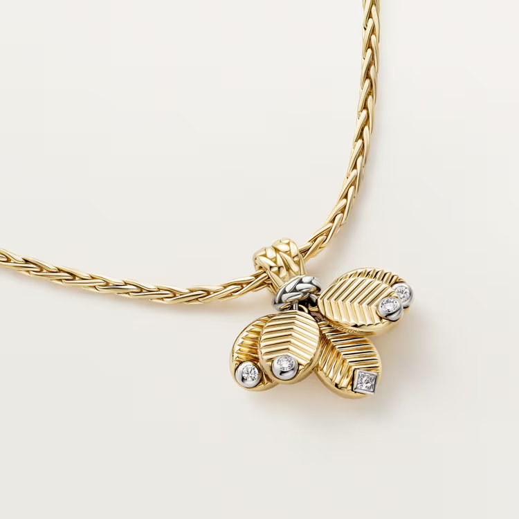 Gold Leaf Pendant Necklace With Diamond Accents