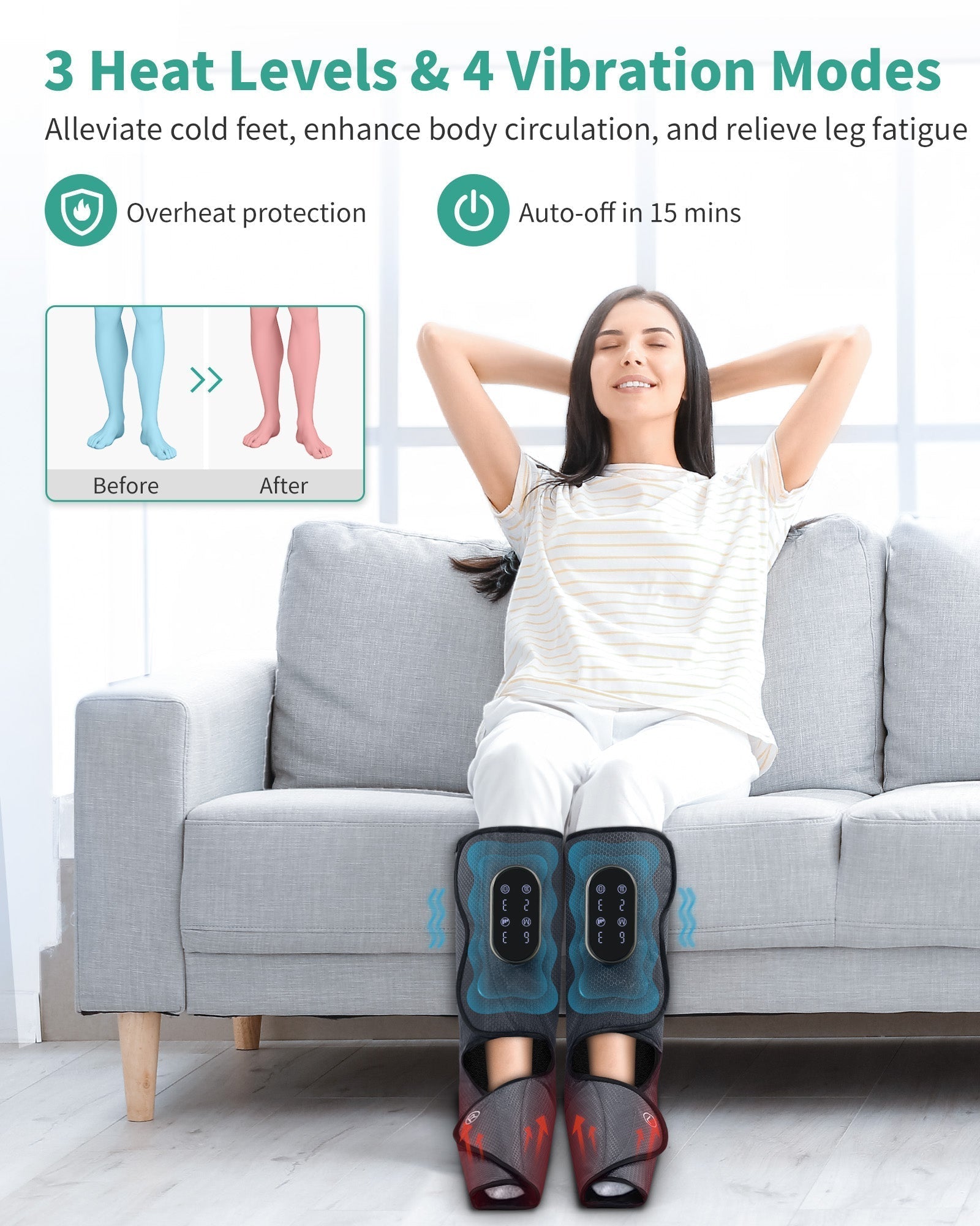 Cordless Foot and Leg Massager with Heat, Rechargeable Leg Massager for Circulation and Pain Relief