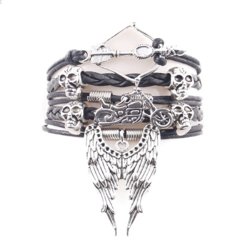 Arrow Skull Angel Wing Biker Bracelet